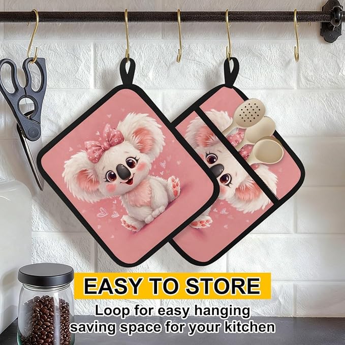 Cute Pink and Sloth Pot Holders with Pockets 2 PCS, Heat Resistant Oven Mitts Hot Pads for Kitchen Baking Cooking, Square Thick Pot Holders Kitchen Hot Potholders, 8.5x10 Inches