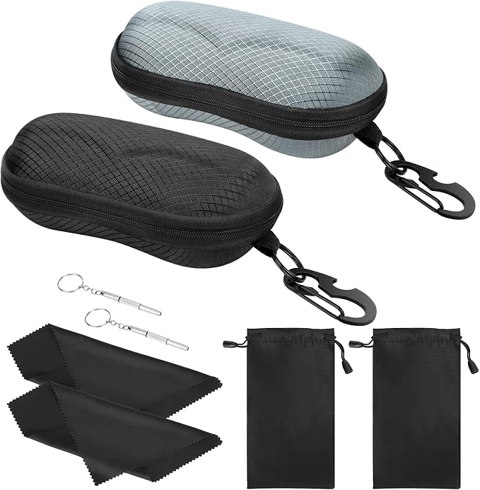 MoKo Semi Hard Shell Sunglasses Case, Unisex Protective Eyeglass Case Glasses Case Holder with Metal Hanging Hook