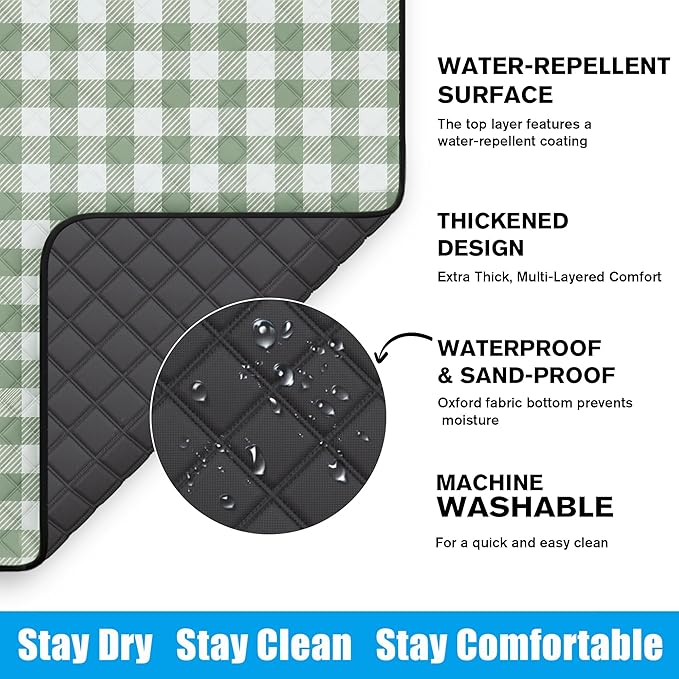 TigeJoy Small Picnic Blanket Waterproof 60x60, 5-Layer Thick Beach Blanket Sandproof, Gingham Picnic Blanket Outdoor Picnic Mat for Beach, Park, Grass, Travel, Hiking, Camping Essentials