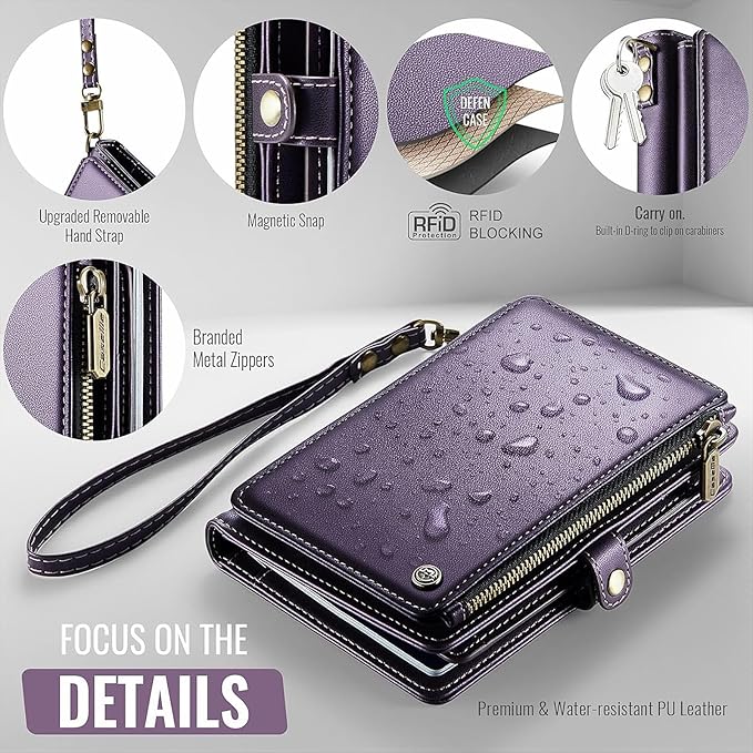 Passport Holder Wallet Bag with AirTag Holder, 11 Card Slots and Passport Solt Cash Solt Photo Solt Zipper Pocket, RFID Blocking Wristlet Strap.Purple