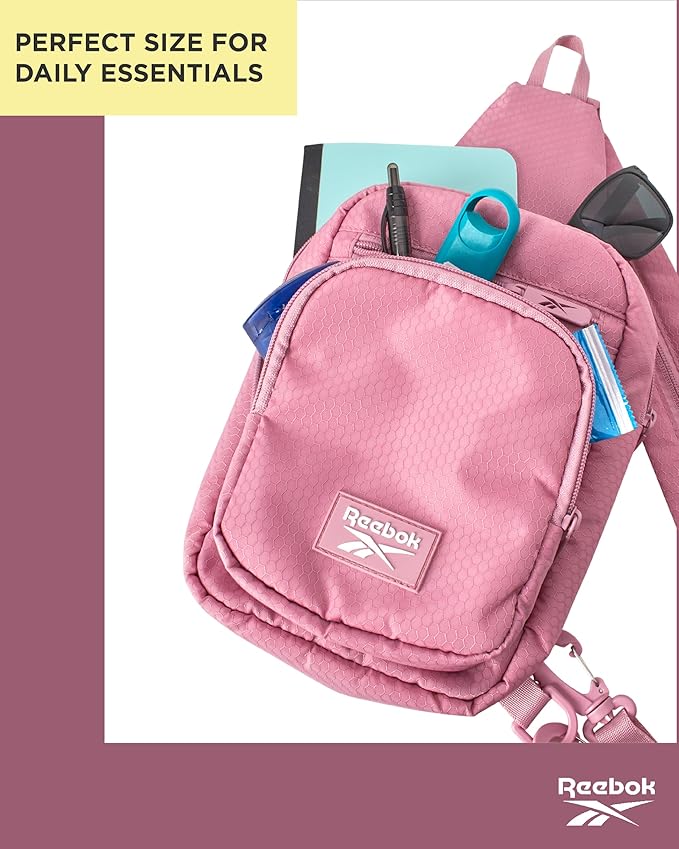 Reebok Unisex Crossbody Bag - Convertible Compact Durable Cross Body Bag for Women and Men - Gym and Travel Essentials, Size One Size, Cosmos Rose