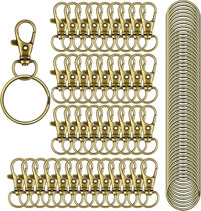 HXSEMAYIG 100PCS Keychain Hooks with Key Rings,.Metal Swivel Lobster Claw Clasps, for Keychain Clip Lanyard, Jewelry Making, Crafts (Green Bronze)