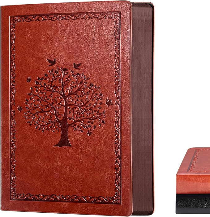 Fetinar Leather Journal Notebook,300 Pages Hope Tree Softcover Lined Notebook for Women Men,300 Travel,Business,Work,Office,School Note Taking,5.7'' X 8.3''(brown)