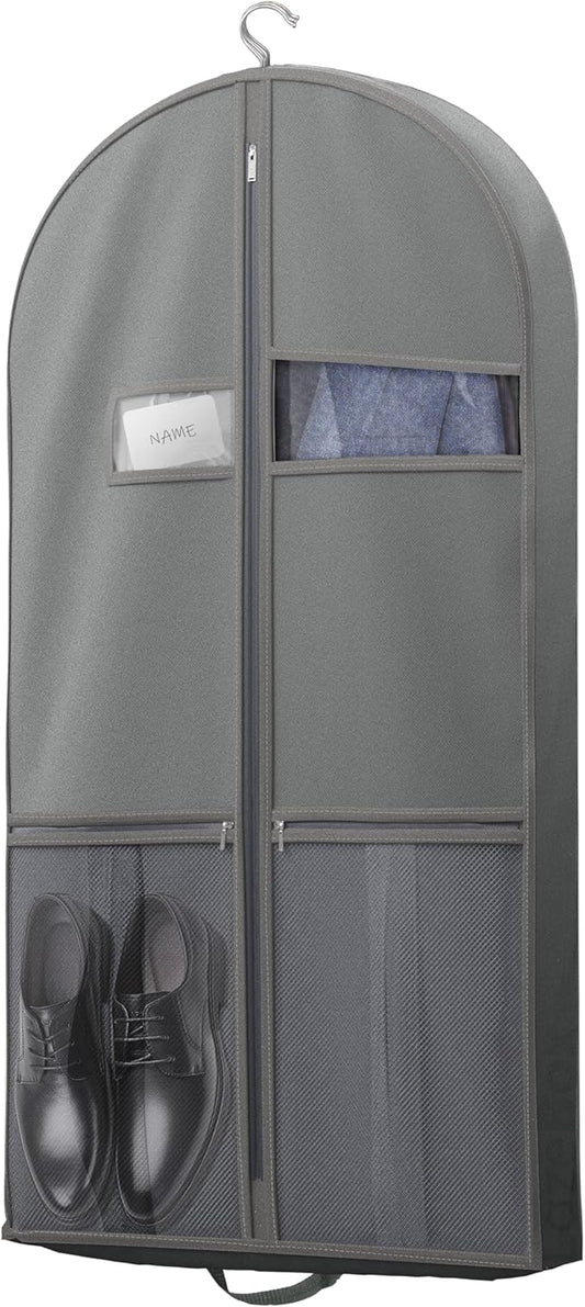 Lazebox 43" Travel Garment Bag with Accessories Zipper Pocket, Heavy Duty Suit Bag for Suits, Tuxedos, Dresses, Coats, Grey, 1 pack