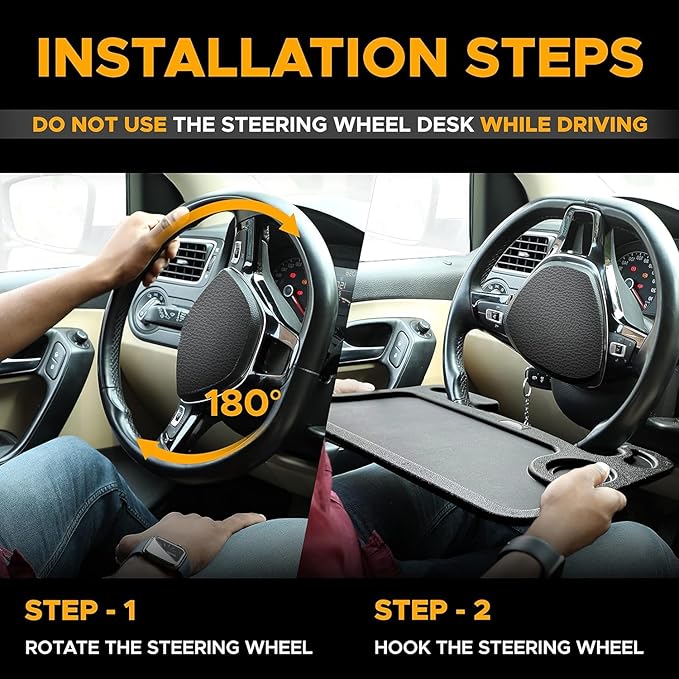 EcoNour Steering Wheel Desk for Honda Civic 2022-2024 2025 2026 2-in-1 Car Tray Table Laptop Car Mount with Pen Holder Food Tray for Eating with Drinks Holder Multipurpose Travel Car Accessories