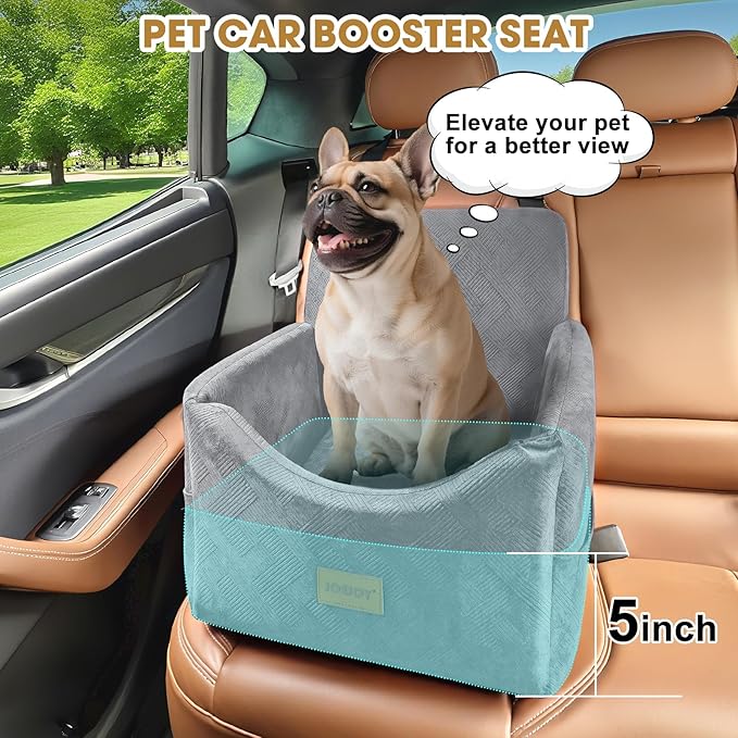 JOEJOY Dog Car Seats for Small Medium Dogs Under 35lbs, Dog Booster Seat with Detachable Washable Cover and Cushion, Memory Foam Pet Car Seat with Safety Belt and Storage Pockets (LG)