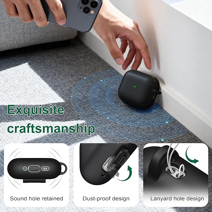 R-fun for AirPods Pro 3 Case (2025), Soft Silicone Protective Case Cover Compatible with Apple AirPods Pro 3rd Generation (USB-C Cable) for Women Men with Cleaning Kit and Keychain, Black