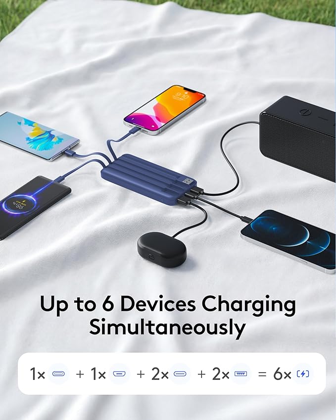 Orfeika Portable Phone Charger, 10000mAh Portable Charger 22.5W Fast Charging Power Bank with Built-in Cables, Travel Essential Battery Pack Compatible with iPhone, Samsung, Google, iPads, etc