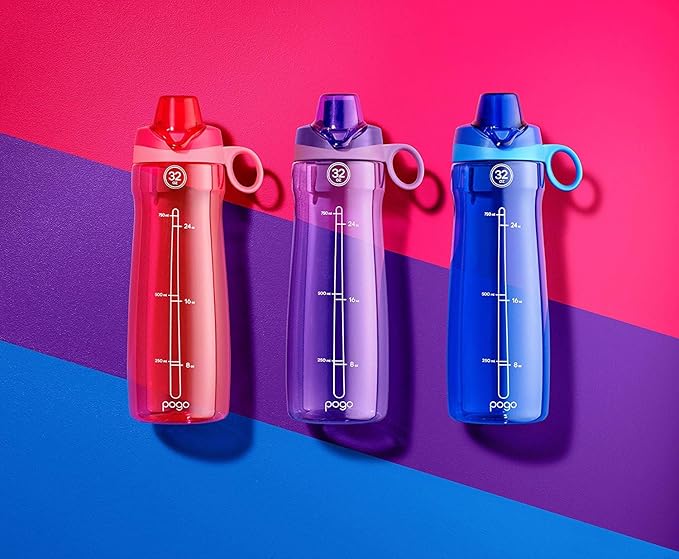 Pogo BPA-Free Plastic Water Bottle with Chug Lid, Blue Atoll, 32 oz.