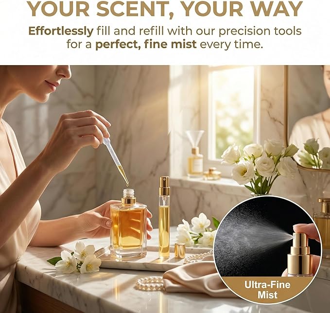 50Pcs 10ml Mini Spray Bottles, Empty Clear Glass Mist Spray Bottle Refillable Mini Perfume Atomizer Travel Sample Bottle Lids Fine Mist Perfume Atomizer Makeup Container