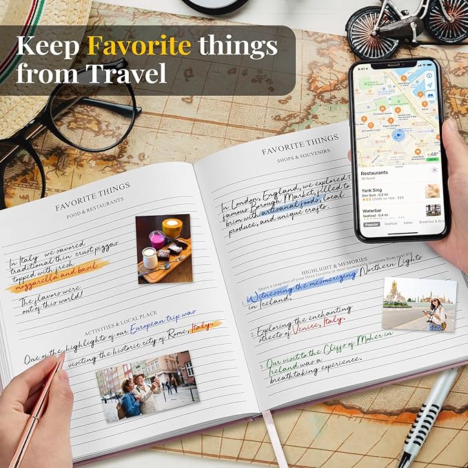 5 MINUTES A DAY Travel Journal for Women, Adventure Book for 20 Trips, Travelling Planner Notebook Diary for Traveler, Vocation Planner, Travel Gifts(126 Pages, Pink)
