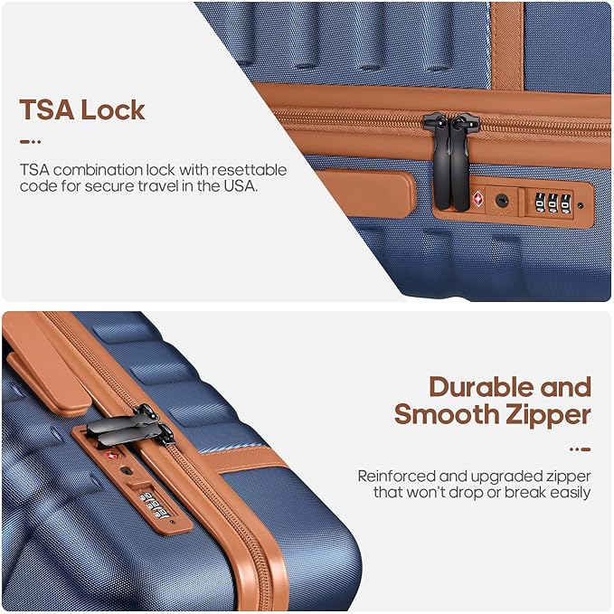 UKEIN Luggage Sets 3 Piece, PC Hardside Large Luggage 24 Inch With Spinner Wheels with TSA Lock, Carry On Suitcase Set With Travel Backpack for Men (Blue, 3 piece set (24inch))