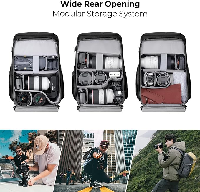 K&F CONCEPT Professional Camera Backpack, Large Photography Backpack Expandable to 25L, Quick Access&Water Resistant Camera bags with Rain Cover&Tripod Holder for Canon/Nikon/Sony/DJI/DSLR Mirrorless