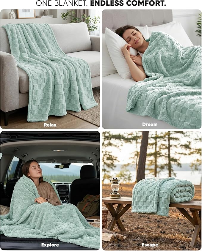 Utopia Bedding Sage Green Checkered Fleece Throw Blanket for Couch, Sofa, Soft Plush Cozy Blanket for Women and Men Home Decor, Ultra Comfy Travel-Friendly Throws for Relaxation, 50x60 Inches