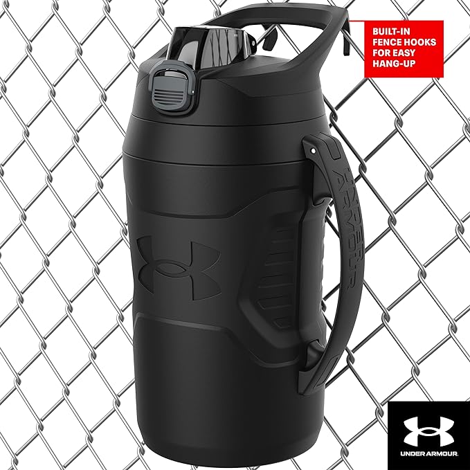 Under Armour Insulated Water Bottle with Handle & Fence Hook, Half Gallon Sports Water Jug, Leak-Resistant & BPA-Free for Baseball, Football & Gym - White/Black, 64oz