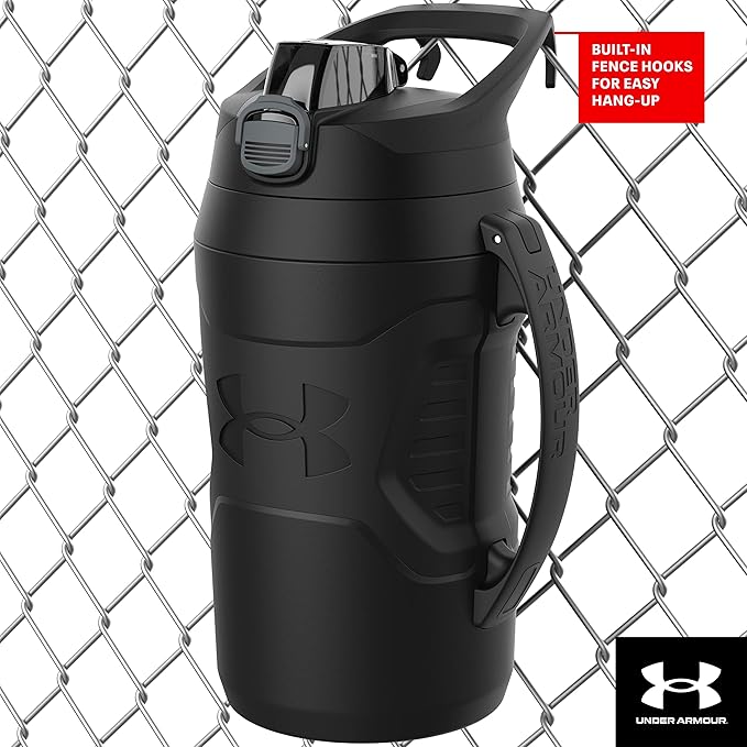 Under Armour Insulated Water Bottle with Handle & Fence Hook, Half Gallon Sports Water Jug, Leak-Resistant & BPA-Free for Baseball, Football & Gym - Black Woodland, 64oz