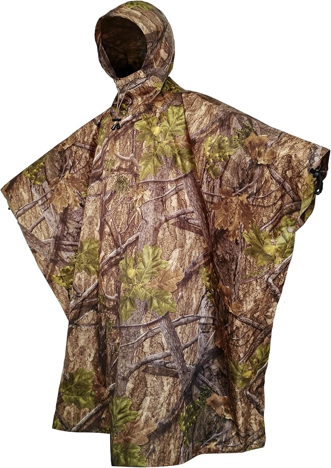 AUSCAMOTEK Camouflage Rain Poncho Hooded Waterproof Camo Raincoat with Blind Pattern for Hunting Hiking Camping Fishing