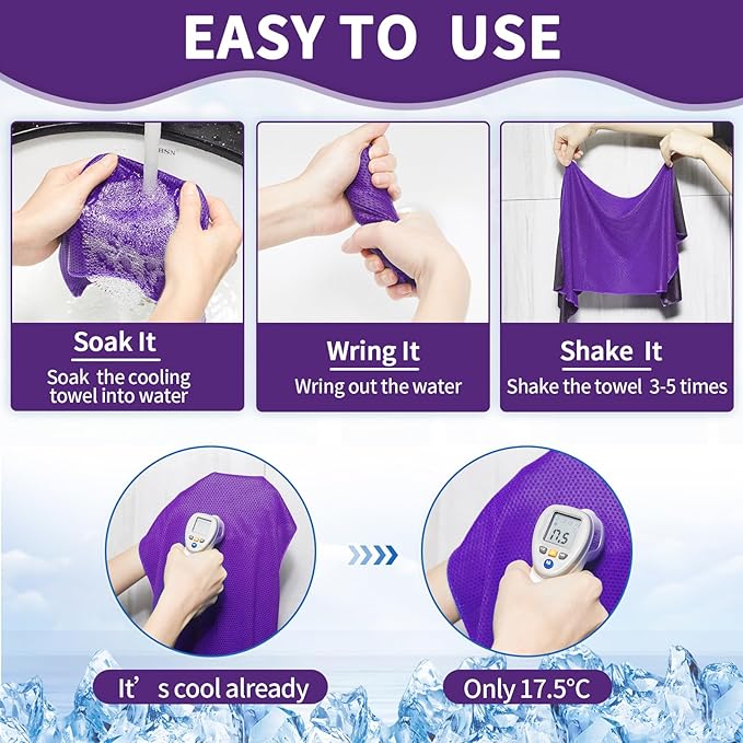 Honoson 10 Pcs Cooling Towel Bulk - Neck & Face Cool Chilly Towels Microfiber Breathable Sport Sweat Rag for Gym, Yoga, Travel, Camping, Running, Outdoor (Purple)