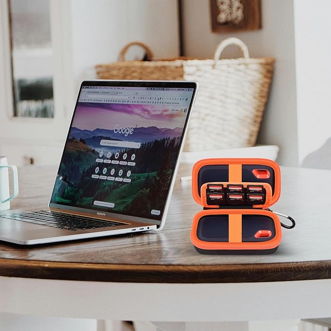 COMECASE Dual SSD Case for SanDisk Extreme Portable SSD & Extreme Pro, Hard Drive Storage Bag Fits 1TB 2TB 4TB 8TB External Solid State Drive, with 12 SD Card Slots, for Travel - Orange (Box Only)