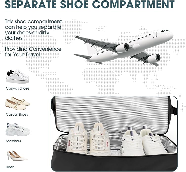 Women's Weekender bag Travel Duffel Bag with Shoe Compartment 21-inch Airline-Approved Carry-On, 2-Piece Overnight Bag Set Personal Item Luggage