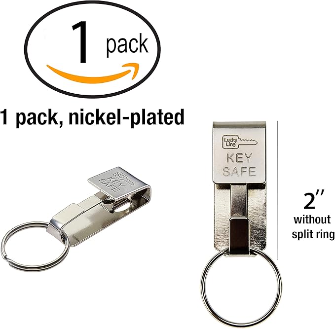 Lucky Line Key Safe Slip-On, 2” Wide Belt Key Ring - Heavy Duty Belt Key Clip, Key Chain (Pack of 2)