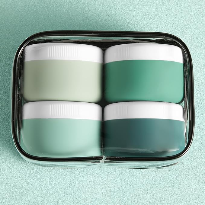kuangre Travel Containers for Toiletries, Silicone Cream Jars BPA-Free, Leak-proof 3oz Travel Size Containers, Portable Size Silicone Jars with Lid for Cosmetic Face Hand Body Cream (4 Pack)