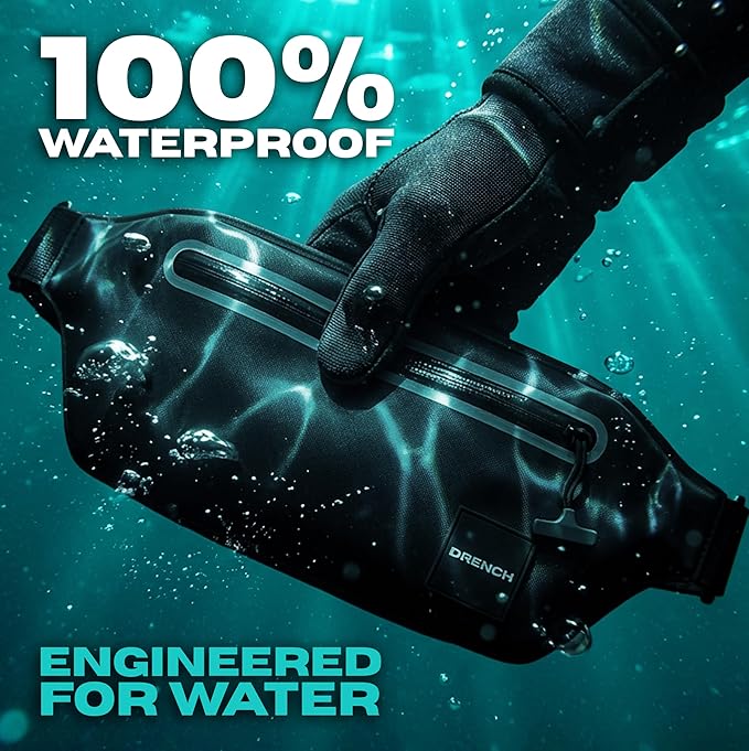 Drench 2-Pack 100% Waterproof Fanny Pack – IPX8 Submersible Dry Bag Waist Pouch & Waterproof Phone Case for Swimming, Boating, Kayaking, SUP & Snorkeling – Underwater Floating Belt Bag Set, Black