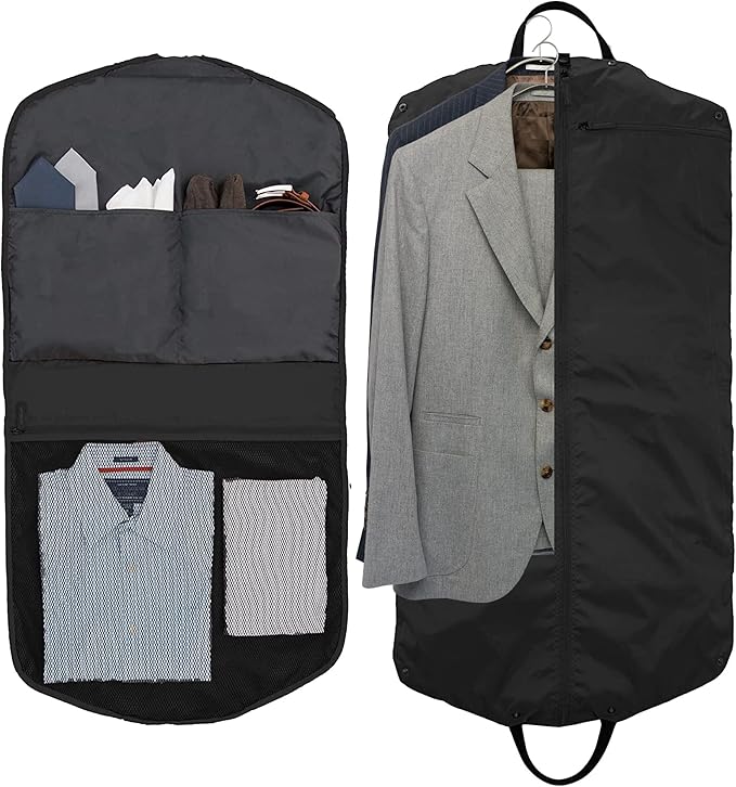 SkyHanger - Carry on Garment Bag with unique Titanium Suit Hanger for Men & Women - best-in-class functionality for wrinkle-free traveling - lightweight & water repellent nylon - Black