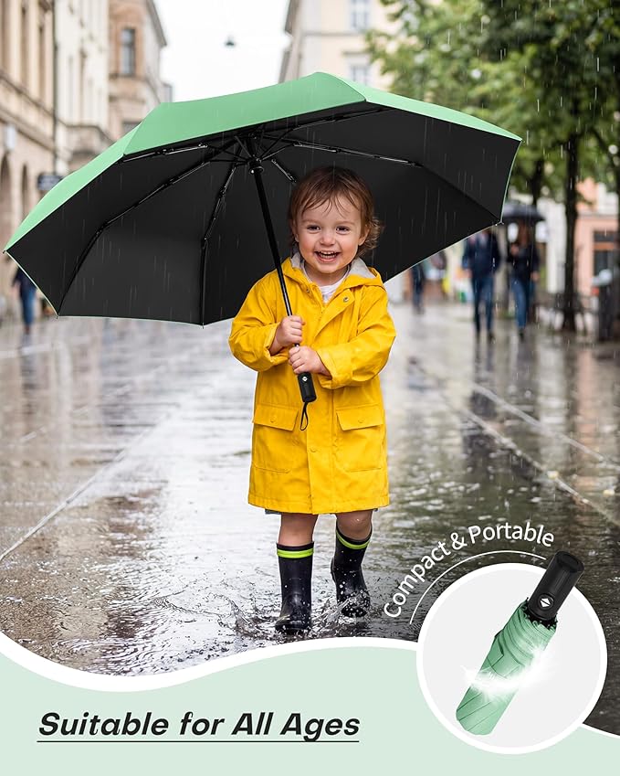 HIPPIH Compact Travel Umbrella for Rain - Windproof Automatic Umbrellas, UV Umbrella for Sun Protection with Black Anti-UV Coating, Portable Small Umbrellas for Backpack, Car, Walking, Kids, Women