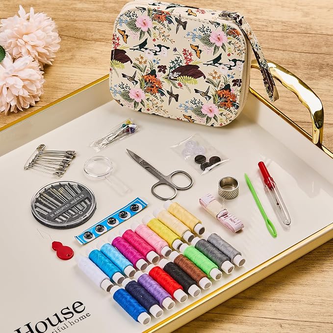 Travel Basic Hand Sewing Kit for Adults | Professional Portable Sewing Supplies with Sewing Thread,Garden Style Butterflies Sewing Kit for Beginners