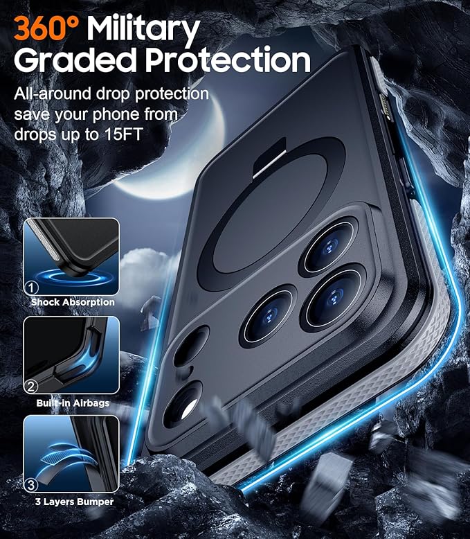 Magnetic Compatible with iPhone 17 Pro Case,Waterproof Built-in Screen & Camera Protector IP68 Underwater Full Body 17FT Military Dropproof Shockproof Phone Case 6.3"-Gray/Black