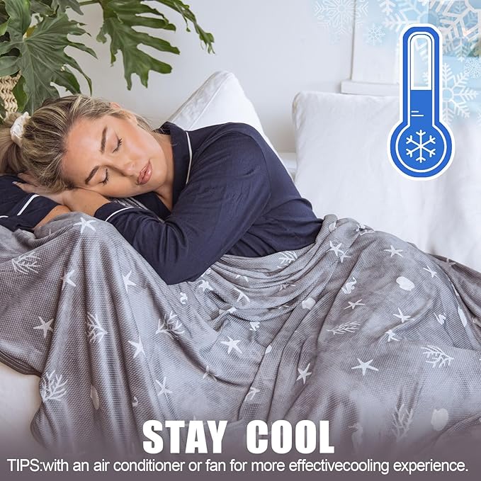 Ailemei Direct Cooling Blanket with Double Sided Cold Effect, Lightweight Breathable Summer Coastal Theme Bed Blankets, Transfer Heat to Keep Body Cool for Hot Sleepers and Night Sweats, 60“x90”