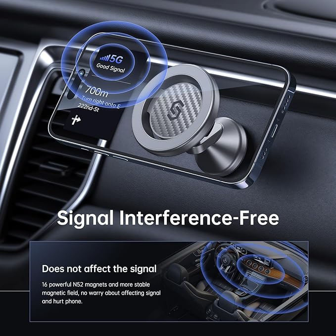 SYNCWIRE for MagSafe Car Mount - Magnetic Phone Holder for Car Dash,360° Rotation Strong Magnets Car Phone Holder Compatible iPhone 17 16 15 14 13, MagSafe Car Accessories, Titanium Silver