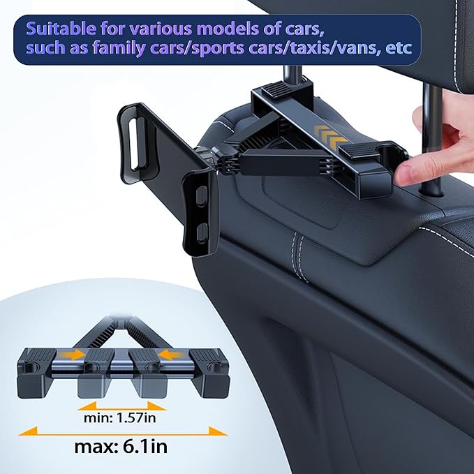 2026 Car Headrest Tablet Holder, Road Trip Essentials for Kids, Scalable Tablet Mount for Car Backseat for iPad Phone, for Most Tablets/Phones, Fits Larger Tablets [Upgrade - Black]