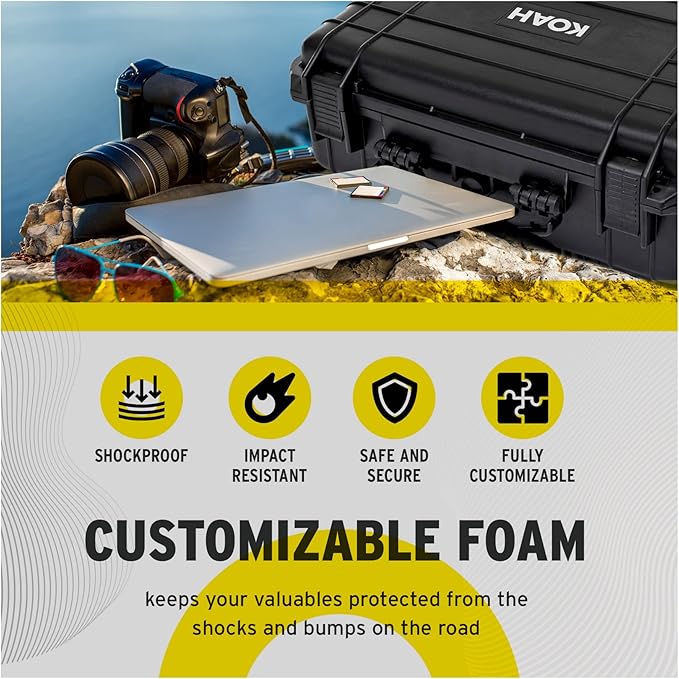 Koah Weatherproof Hard Case with Customizable Foam (18 x 14 x 7 Inch)
