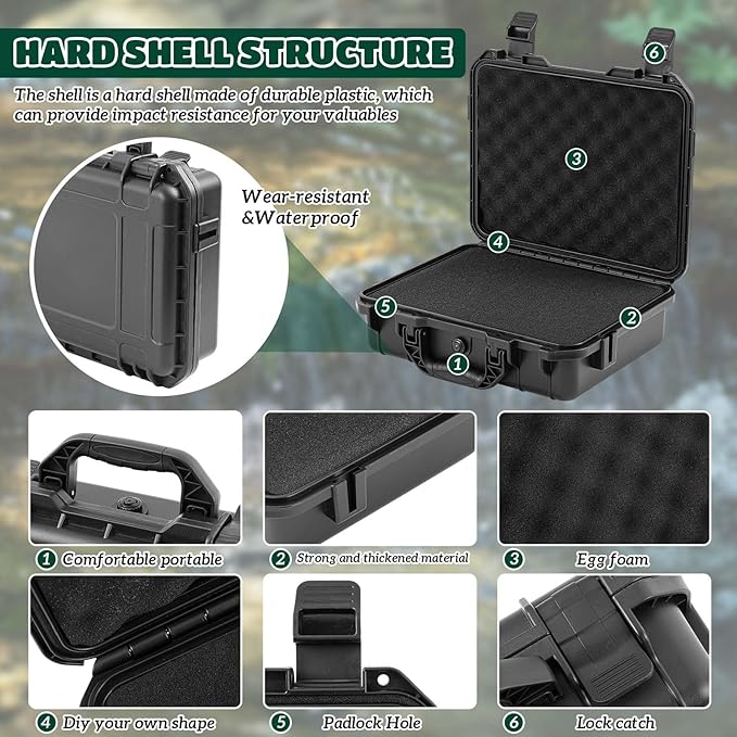 Relaxweex 1 Pcs Waterproof Hard Case with DIY Customizable Foam Insert Portable Protective Case with Knife for Camera Drones Equipments Tools Test Instruments(Black,14.3 x 11.4 x 4.5 Inch)