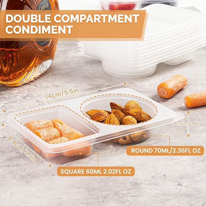 snack containers，Reusable Snack Containers with Lids 20Pcs,Dual compartment snack container,Snack box containers that are easy to carry for kids and adults,Suitable for dining out and camping