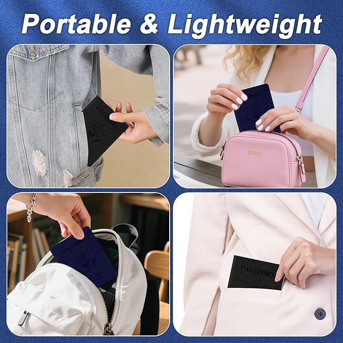 Passport Holder for Travel, 2 PCS Passport Holder, Travel Passport Holders Must Haves for Women Men, Passport Cover Passport Wallet Case Holders for Travels Cruise Ship Essentials, Black & Dark Blue