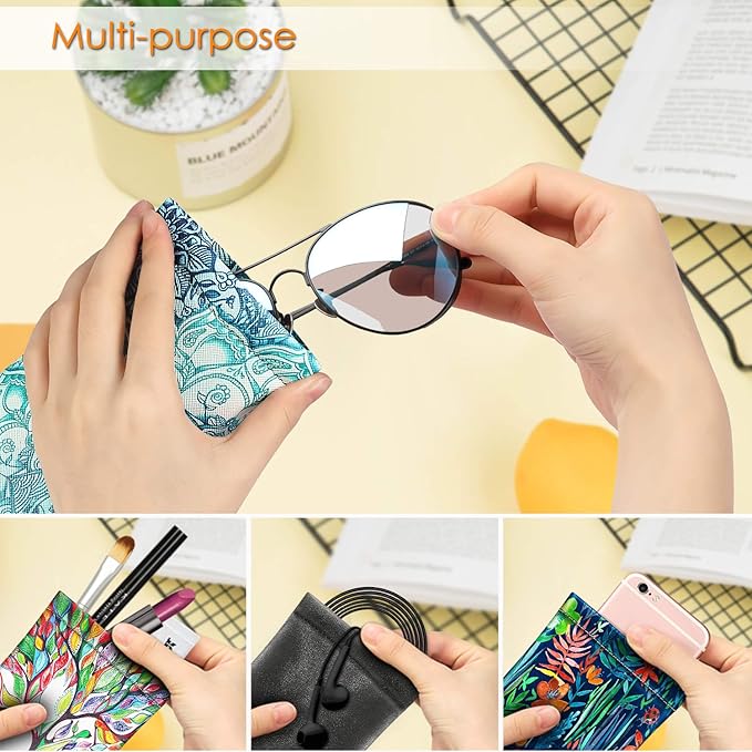 FINTIE Soft Eyeglasses Case with Cleaning Cloth, Portable Squeeze Top Vegan Leather Glasses Pouch, Sunglasses Eyewear Bag