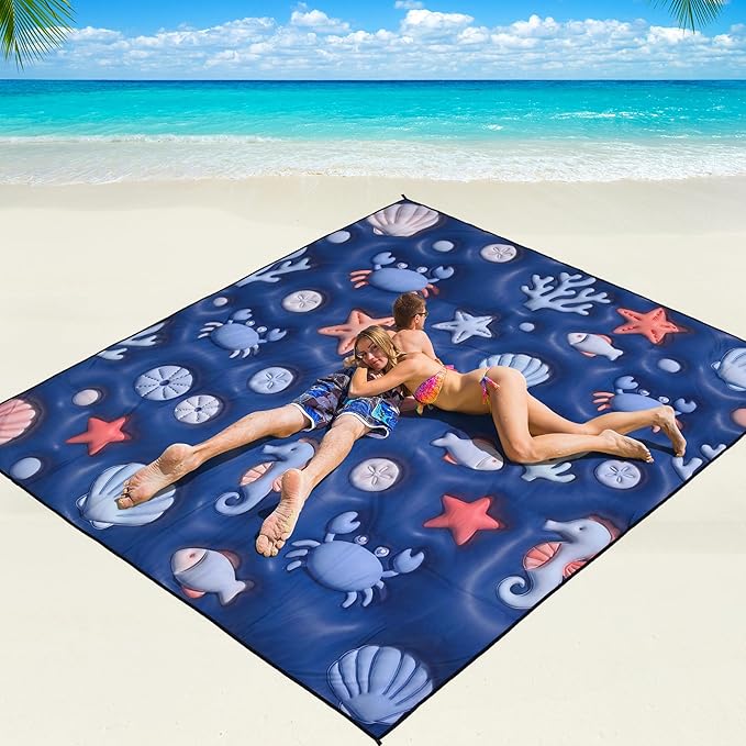 WIWIGO Beach Blanket Waterproof Sandproof Beach Mat 79" X 83"/10'x9'for 2-8 Adults Quick Drying Outdoor Picnic Mat Beach Accessories for Travel, Camping, Hiking
