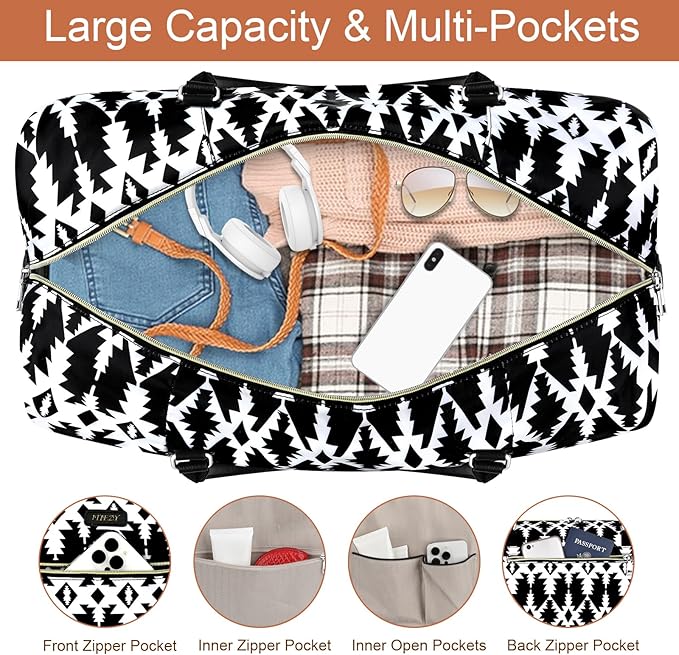 ITIEZY Weekender Overnight Bag for Women - Large Travel Duffel Bag with Shoe Compartment, Gym Duffel Bag Hospital Bag Carry On Tote Bags for Airplanes with Crossbody Bag Toiletry Bag 3Pcs Set