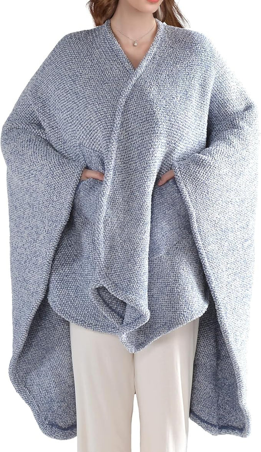JOOJA Wearable Blanket Super Soft Feather Yarn Blanket Shawl with Pockets Fuzzy Throw Blanket TV Blanket for Adults Teens
