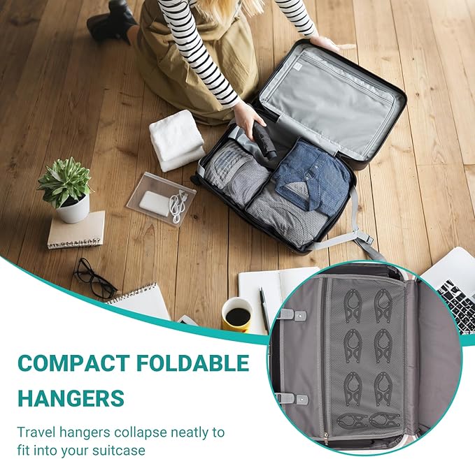 10 Pcs Travel Hangers, 2026 Cruise Ship Essentials, Foldable Plastic Hangers for Suitcase, Portable Travel Must Haves for RV Camping Hotel Europe Vacation (Black)