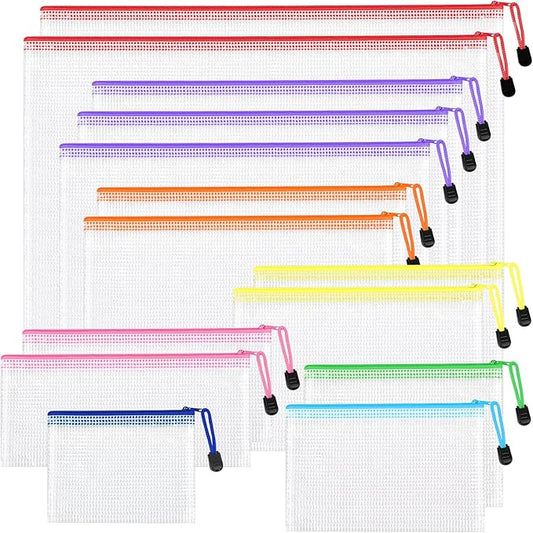 14pcs Mesh Zipper Pouch Bags, 8 Sizes Plastic Zippered Storage Bags for Organizing, Clear Pouches with Zipper, Waterproof Mesh Pouch for Office School Supplies, Home Organize, Travel Storage