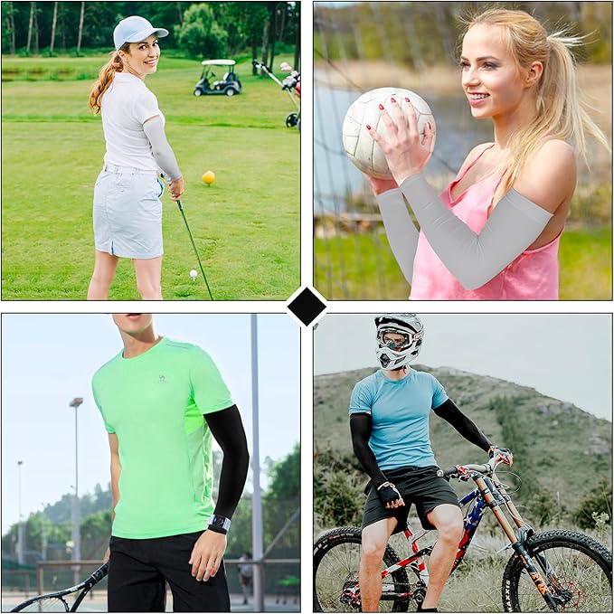 2 Pairs UV Protection Cooling Arm Sleeves Compression Sun Sleeves for Men Women Youth, Tattoo Cover Up, UPF 50