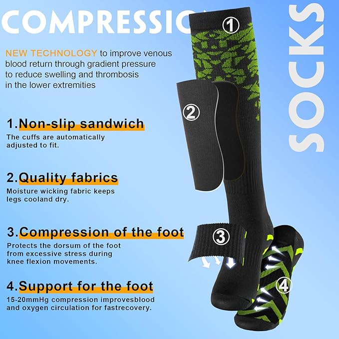 cerpite Compression Socks for Women & Men 6 Pairs Knee High Compression Socks 20-30 mmhg Best for Running,Nurse,Travel