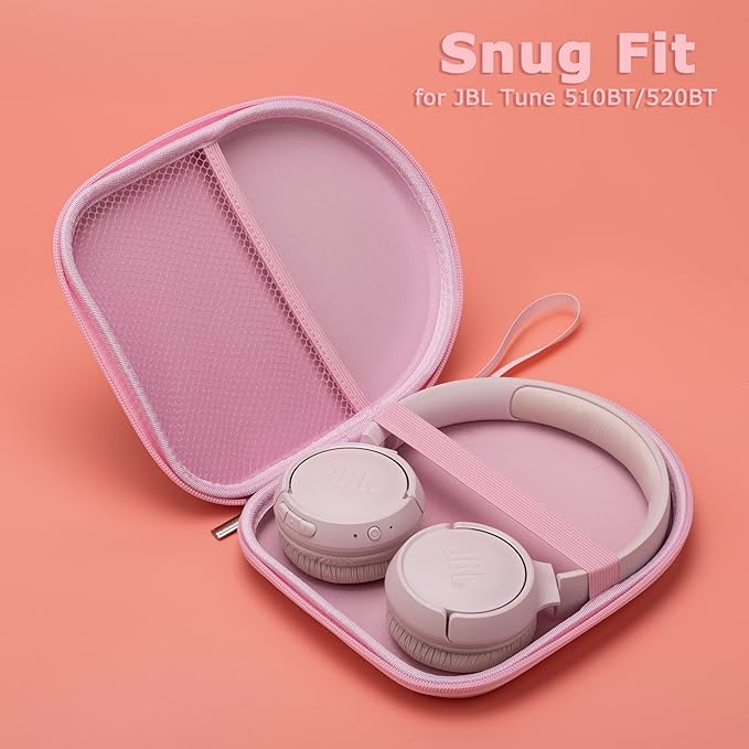 Ginsco Case Compatible with JBL Tune 510BT/520BT/500BT, Compatiblewith Sony WH-CH520/510, Ultra-Slim Hard Shell Headphone Case for On Ear Headphones (Pink)