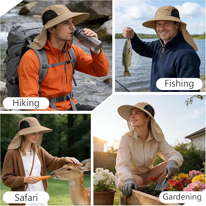 Sun Hat for Men Women with Neck Flap,UPF 50+ UV Protective Hiking Fishing Hats,Wide Brim Sun Hat for Women&Men
