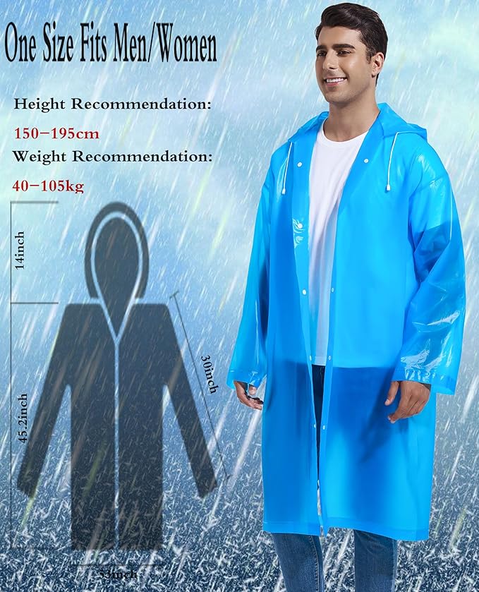 2PCS Rain Ponchos for Adults Reusable Rain Coats for Adults Rain Jackets Raincoats for Men Women