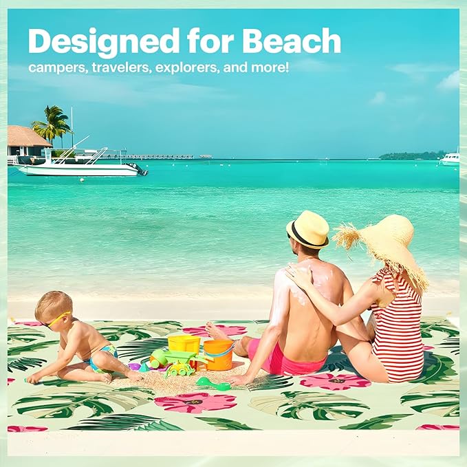 EASYFUN Beach Blanket Sandproof Oversized, 79''×83'' Extra Large Beach Mat, Portable Picnic Mat for Travel Camping Hiking, Lightweight Beach Essentials Family Water Resistant Mat